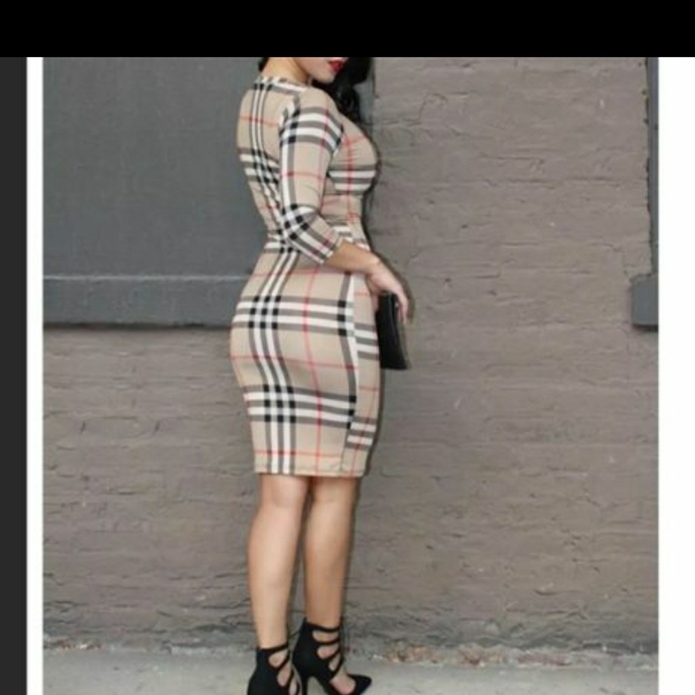 SEXY Bodycon Plaid print dress - Picture 2 of 5